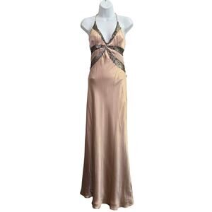 Nicole Miller Y2K Fairy Glam Silk Sequin Babydoll Bias Cut Party Maxi Dress 0